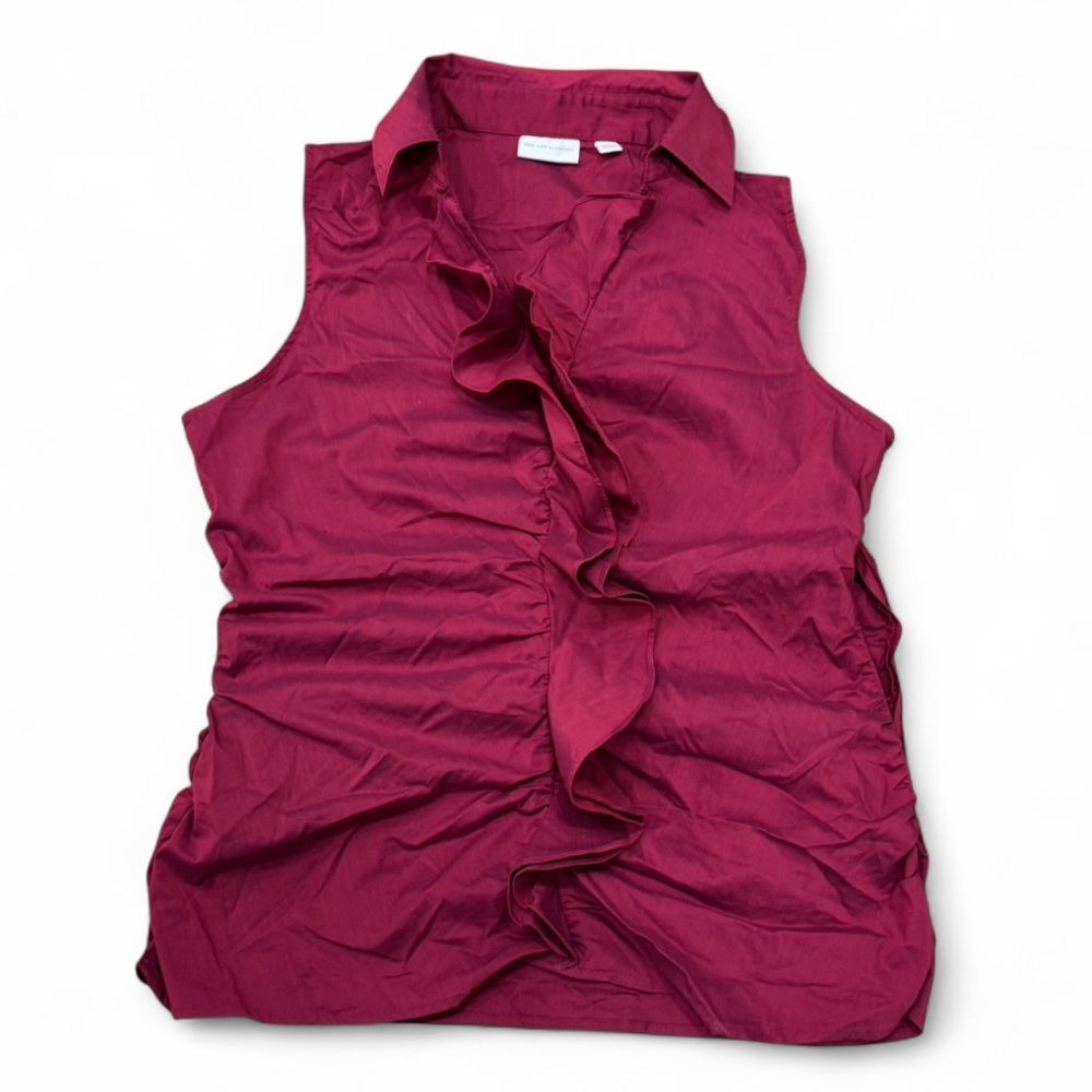 New York & Company Sleeveless Ruffle Blouse - Burgundy